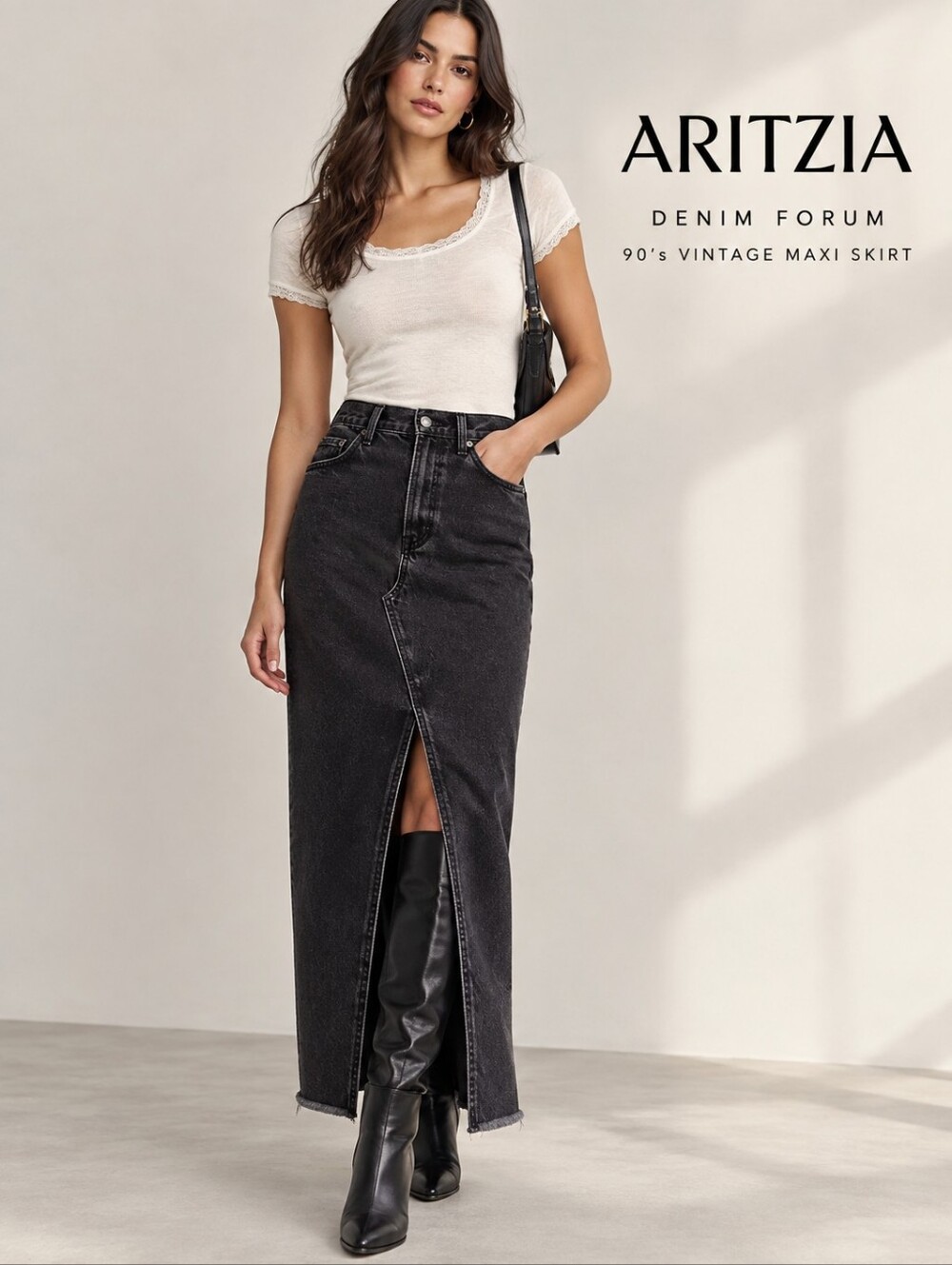 Aritizia DENIM FORUM The 90's Vintage Maxi Jean Skirt SZ 23